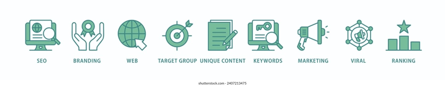 Content is king banner web icon vector illustration concept with icon of seo, branding, web, target group, unique content, keywords, marketing, viral and ranking