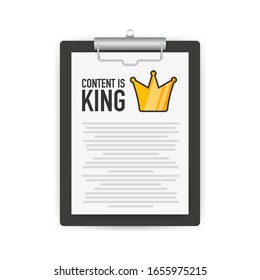 Content is king, flat icon, on a white background. Vector stock illustration.
