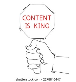 INHALT IST KÖNNEN Nachricht auf Poster in der Hand. Bearbeitbare handgezeichnete Kontur. Vektorgrafik