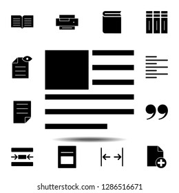 content, layout, text icon. Simple glyph, flat vector of Text editor set icons for UI and UX, website or mobile application