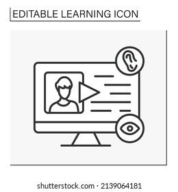  Content line icon. Online tutor. Remote education. Students homework on computer screen.Learning concept. Isolated vector illustration. Editable stroke