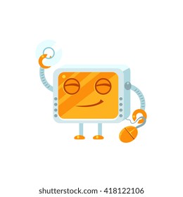 Content Little Robot Character Simple Flat Vector Icon In Childish Cute Style Isolated On White Background