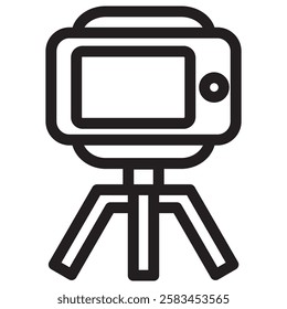 Content making , vlogging , creator icon using tripod and phone . Outlined vector illustration.Transparent isolated background. Vector illustration