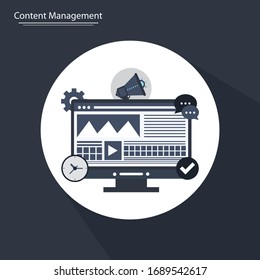 Concepto de gestión de contenido y blogueo en diseño plano