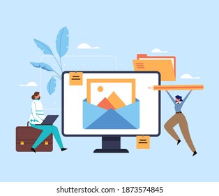 Content management blogging promotion advertisement strategy analysis concept. Login password enter website concept. Vector flat graphic design illustration