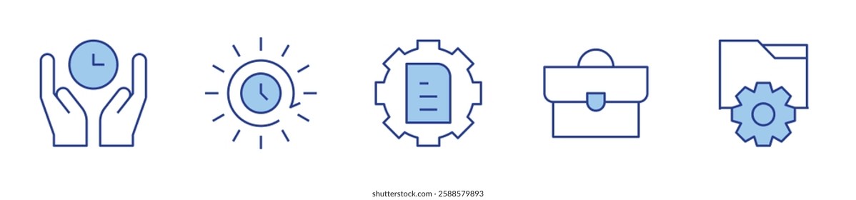 content management, briefcase, time management, settings. Manager Icon vector illustration. Line Duotone style. Editable stroke.
