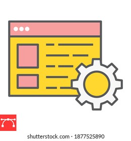 Content management color line icon, marketing and seo, browser with cog sign vector graphics, editable stroke filled outline icon, eps 10