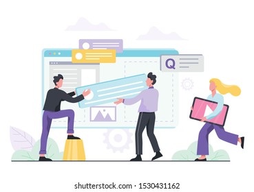 Content management concept. Idea of digital strategy and content for social network making. Communication in social media. Isolated flat illustration