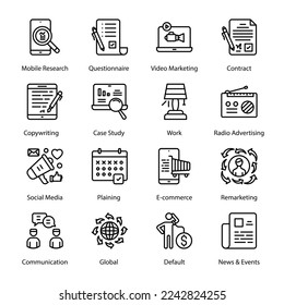 Content Management, Growth Traffic, Investment Idea, Data Audit, Search Analysis, Site Map, Data Management, Productivity, Link Building, Users Flow, Ranking, Outline Icons - Stroked, Vectors