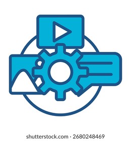 Content Management Icon In Blue Monochrome Flat Design, Vector Illustration