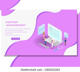 content management illustration business with tiny people character, landing page, template, ui, web, mobile app, poster, banner, flyer,kids cover Book, social media, Card Invitation,