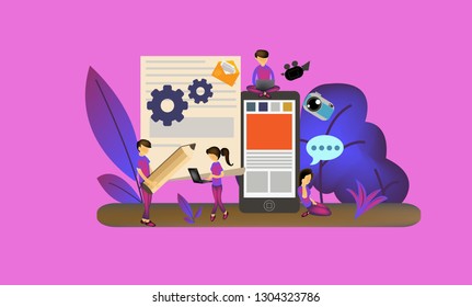 content management illustration business with tiny people character, landing page, template, ui, web, mobile app, poster, banner, flyer,kids cover Book, social media, Card Invitation,