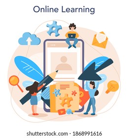 Content management online service or platform. Idea of digital strategy and content for social network making. Online learning. Isolated flat illustration
