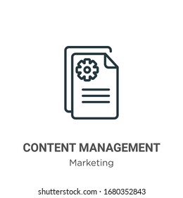 Icono de vector de esquema de administración de contenido. Icono de gestión de contenido negro en línea delgada, ilustración de elemento simple vectorial plano a partir del concepto de marketing editable trazo aislado en fondo blanco