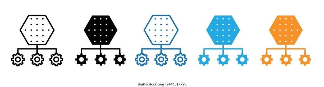 Content management structure icon. social media information optimization or development analysis in database network set.