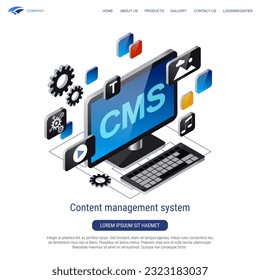 Content management system 3d isometric vector concept illustration