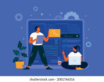 Konzeption des Content Management Systems oder CMS Concept Design. Technologie, Kommunikation, flache Vektorgrafik.
