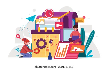 Content management system concept design or CMS concept design. Technology, communication, flat vector illustration.