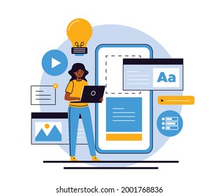 Diseño de concepto de sistema de gestión de contenido o diseño de concepto de CMS. Tecnología, comunicación, ilustración plana vectorial.
