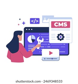 Content management system concept. Illustration for websites, landing pages, mobile applications, posters and banners. Trendy flat vector illustration