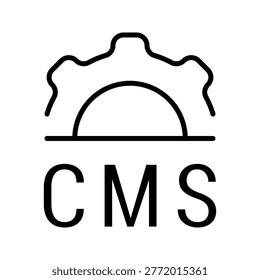 Content management system icon. Technology and content management line symbol. Black and white.