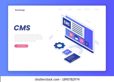Content management system illustration landing page. Illustration for websites, landing pages, mobile applications, posters and banners.