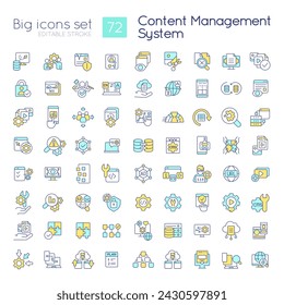 Content management system RGB color icons set. Website optimization. Isolated vector illustrations. Simple filled line drawings collection. Editable stroke. Quicksand-Light font used