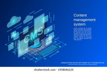 Content management system, web application development, website interface design flat 3d isometric vector concept illustration