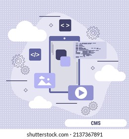 Sistema de gestión de contenido, desarrollo de aplicaciones web, diseño de interfaz web, diseño plano, forma de diseño vectorial, ilustración de concepto