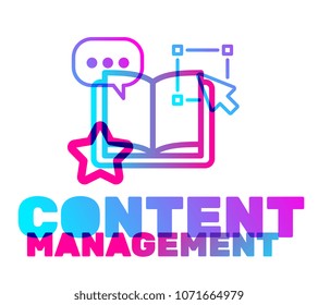 Content management text with icon concept. Vector creative illustration of color content management business word lettering typography on white background. Flat style design for web, business banner