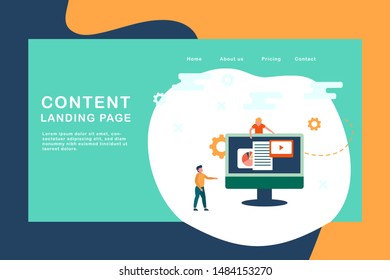 Content Management Tiny People Character Concept Vector Illustration, Suitable For Wallpaper, Banner, Background, Card, Book Illustration, Web Landing Page, and Other Related Creative