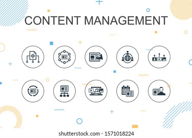 Content Management trendy Infographic template. Thin line design with CMS, content marketing, outsourcing, digital content icons
