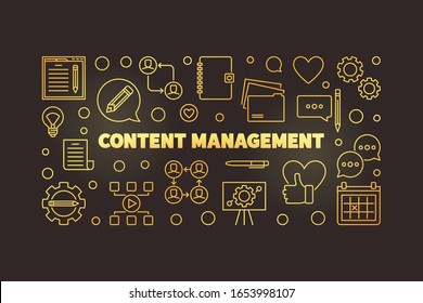 Content Management vector golden concept outline horizontal banner or illustration