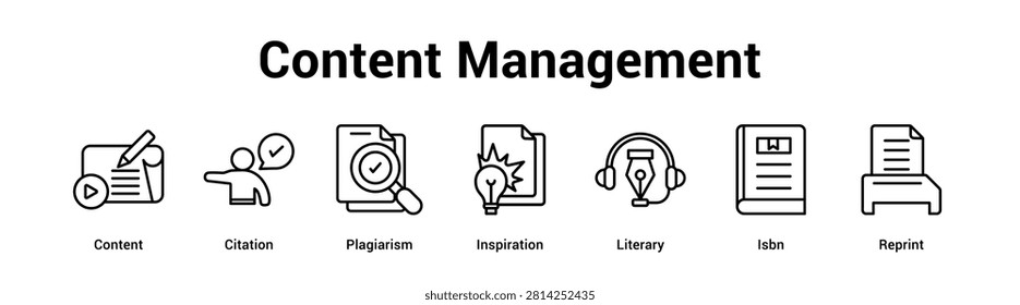 Content Management web banner icon vector illustration concept for business with icon of Content, Citation, Plagiarism, Inspiration, Literary.