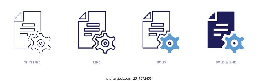 Ícone de gerenciamento de conteúdo em 4 estilos diferentes. Linha fina, Linha, Negrito e Linha Negrito. Estilo duotônico. Traçado editável.