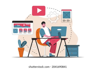 Content manager concept isolated. Creation of content for filling site layout. People scene in flat cartoon design. Vector illustration for blogging, website, mobile app, promotional materials.