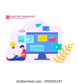 gestor de contenidos imagen plana media marketing en línea ordenador de diseño