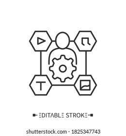 Content manager icon. Responsible for creating, improving and maintaining the company brand. Control over the concept of digital PR. Editable vector illustration
