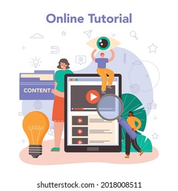Content manager online service or platform. Idea of digital strategy and content production for social networks. Online tutorial. Isolated flat illustration