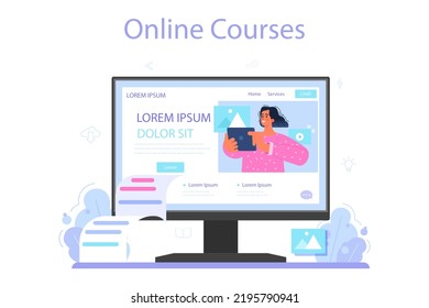 Content Manager Online Service Or Platform. Idea Of Digital Strategy And Content Production For Social Networks. Online Course. Flat Vector Illustration