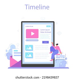 Content Manager Online Service Or Platform. Idea Of Digital Strategy And Content Production For Social Networks. Timeline. Flat Vector Illustration