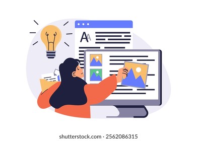 Content manager web concept with flat cartoon people for website design.