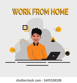 content manager at work draw illustration. businessman work at home with laptop, cartoon illustration, graphic design,  