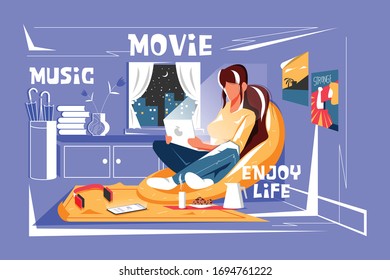 Content manager at work hand drawn illustration. Female multitasking skill concept. Young girl managing SMM strategy processes cartoon character. Freelance worker busy with email marketing analysis.