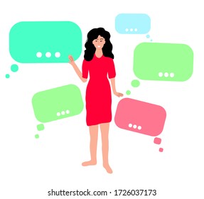 Content manager. Young woman content moderator. Hand drawn illustration. Vector informational concept illustration
