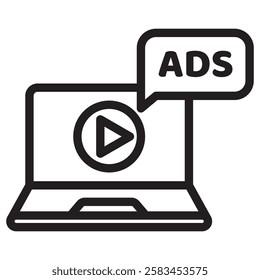 Content market icon, adv, ads, advertisement , video influence, marketing strategy. Outlined vector illustration.Transparent isolated background. Vector illustration