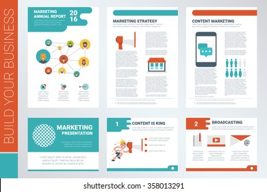 Content marketing A4 sheet cover and presentation template with flat design elements, ideal for company information or infographic report