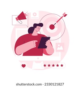 Content marketing abstract concept vector illustration. SEO optimization tool, keyword optimization, SMM strategy, digital marketing, user engagement and interaction, sharing post abstract metaphor.