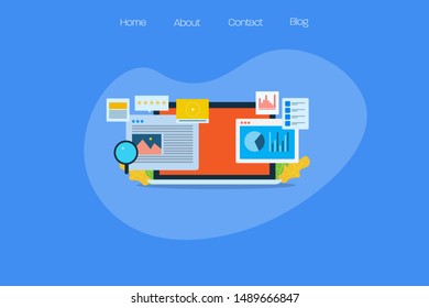 Content marketing, Content analytics, Social media, like, share, blogging creative concept - flat design vector banner