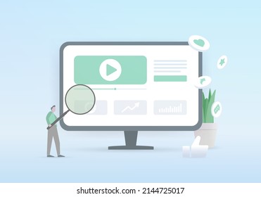 Content marketing for blog and website concept. Analyzing content, reviewing website metrics, seo and digital advertising strategy. Analysis of likes, views and hits for video and text content